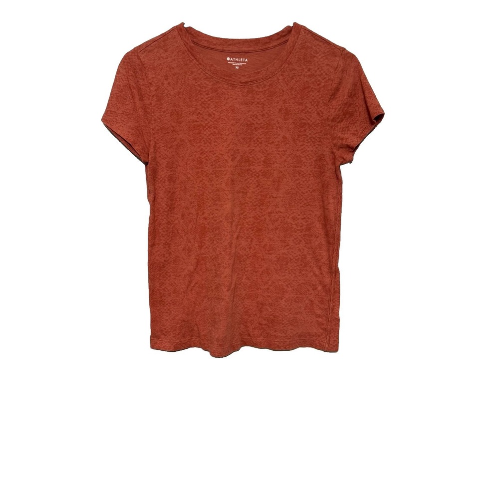 Athleta Snakeskin T-Shirt Womens XS Burnt Orange Short Sleeve Crew Neck Tee